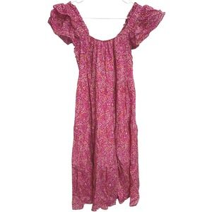 Xirena Larken Tiered Midi Dress Pink Flora Silk Blend Ditsy Floral Cottagecore M